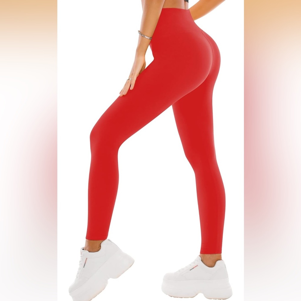 Amazon SINOPHANT High Waisted Small/Medium Red Full Length Athletic Leggings